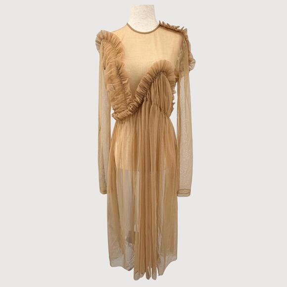 Preen by Thornton Bregazzi Dresses & Skirts - Preen Dress Echo Sheer Tulle Ruffle Nude L